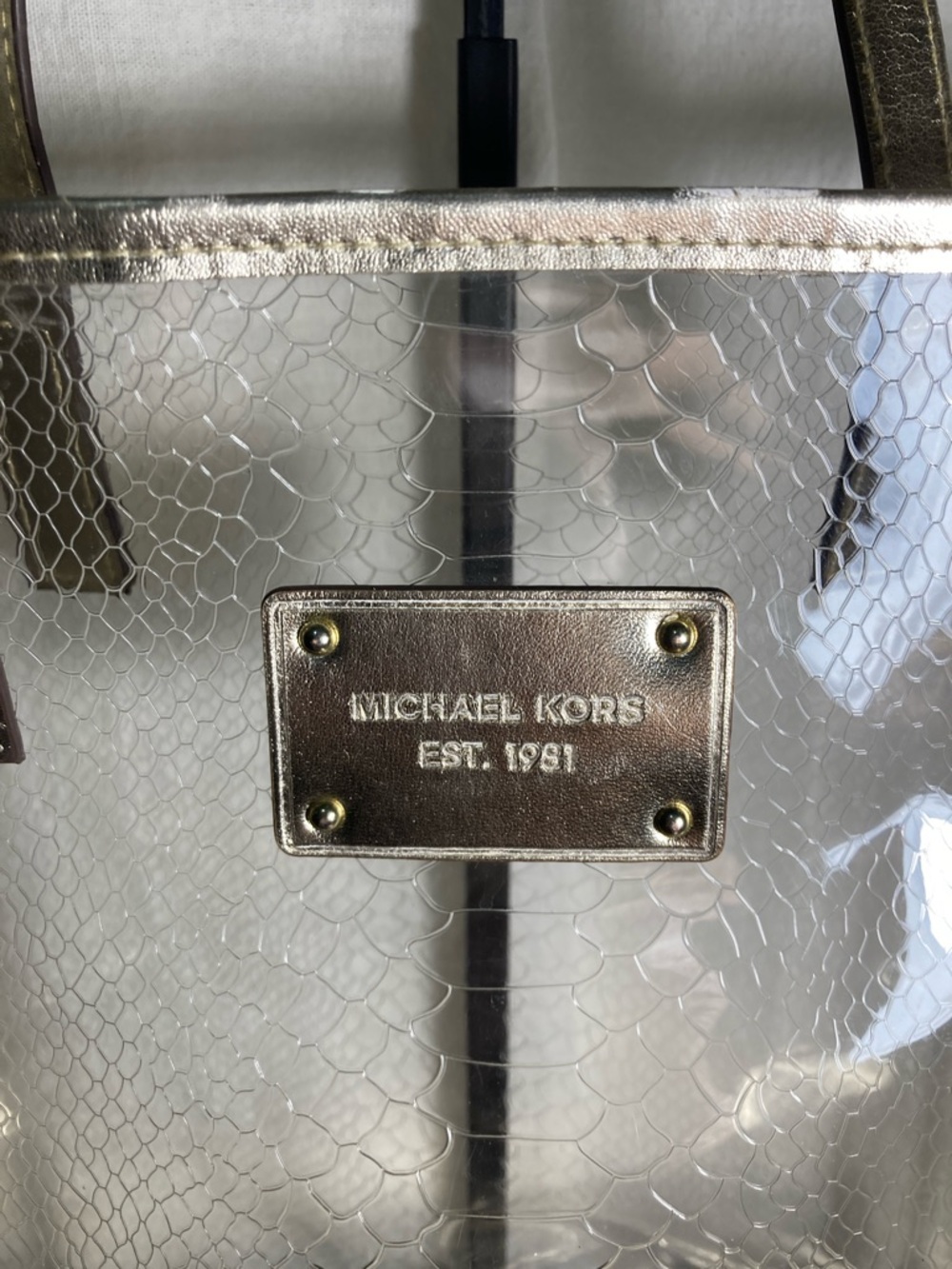 Michael Kors transparent snakeskin pattern Gold Trim Tote Bag - Picture 2 of 14